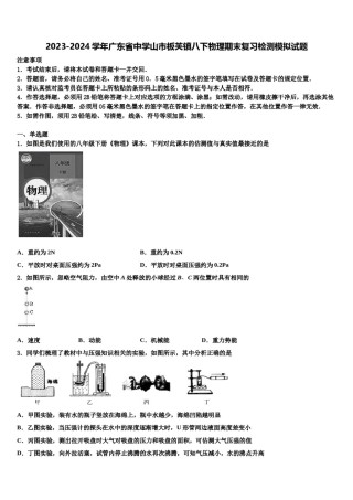 2023-2024学年广东省中学山市板芙镇八下物理期末复习检测模拟试题含解析.doc