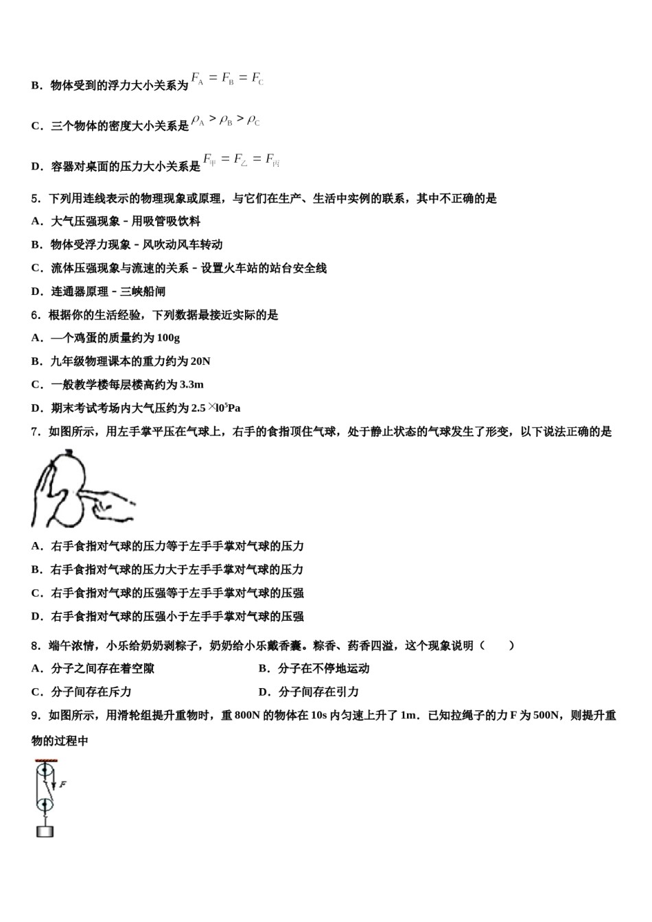 2023-2024学年广东省佛山市石门中学物理八下期末达标检测模拟试题含解析.doc_第2页