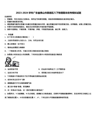 2023-2024学年广东省佛山市顺德区八下物理期末统考模拟试题含解析.doc