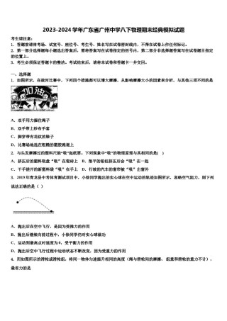 2023-2024学年广东省广州中学八下物理期末经典模拟试题含解析.doc