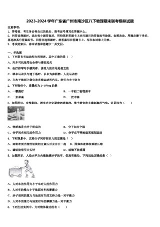 2023-2024学年广东省广州市南沙区八下物理期末联考模拟试题含解析.doc
