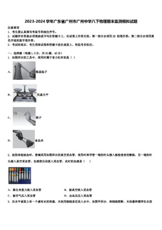 2023-2024学年广东省广州市广州中学八下物理期末监测模拟试题含解析.doc