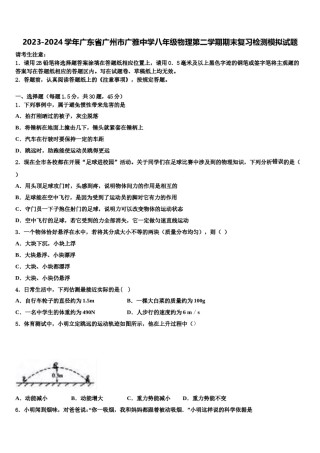 2023-2024学年广东省广州市广雅中学八年级物理第二学期期末复习检测模拟试题含解析.doc