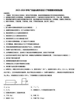 2023-2024学年广东省汕尾市名校八下物理期末预测试题含解析.doc