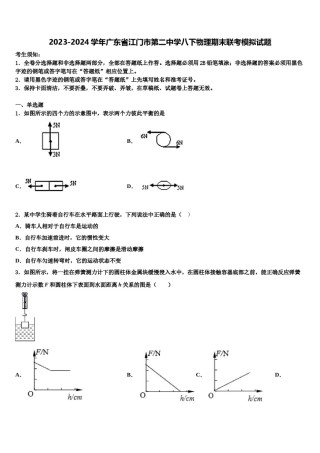 2023-2024学年广东省江门市第二中学八下物理期末联考模拟试题含解析.doc