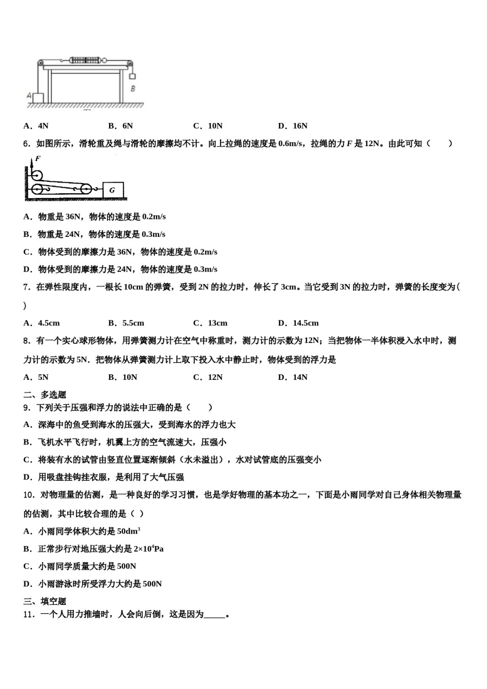 2023-2024学年广东省深圳大鹏新区物理八下期末考试试题含解析.doc_第2页