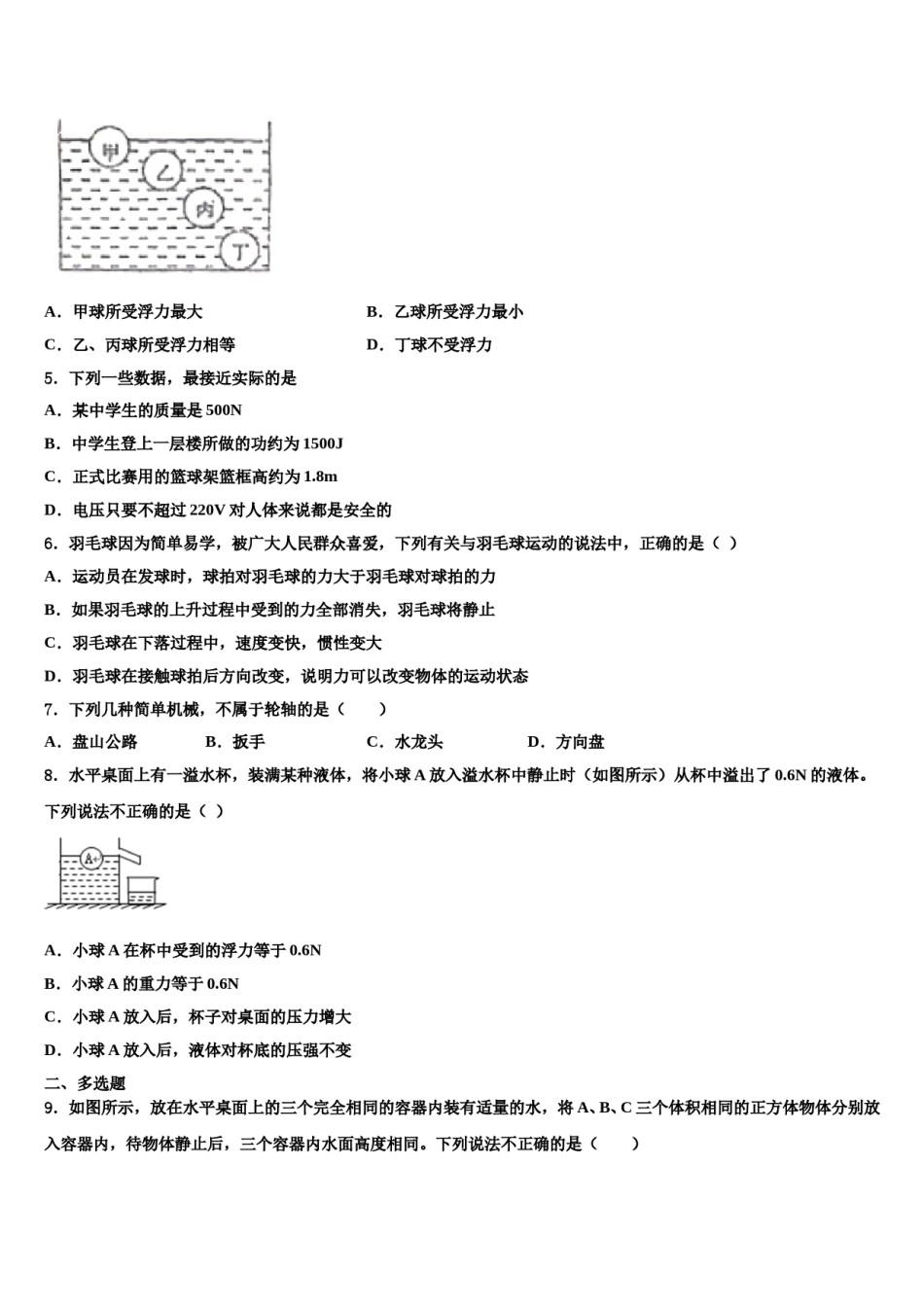 2023-2024学年广东省深圳市福田区北环中学物理八下期末质量跟踪监视模拟试题含解析.doc_第2页