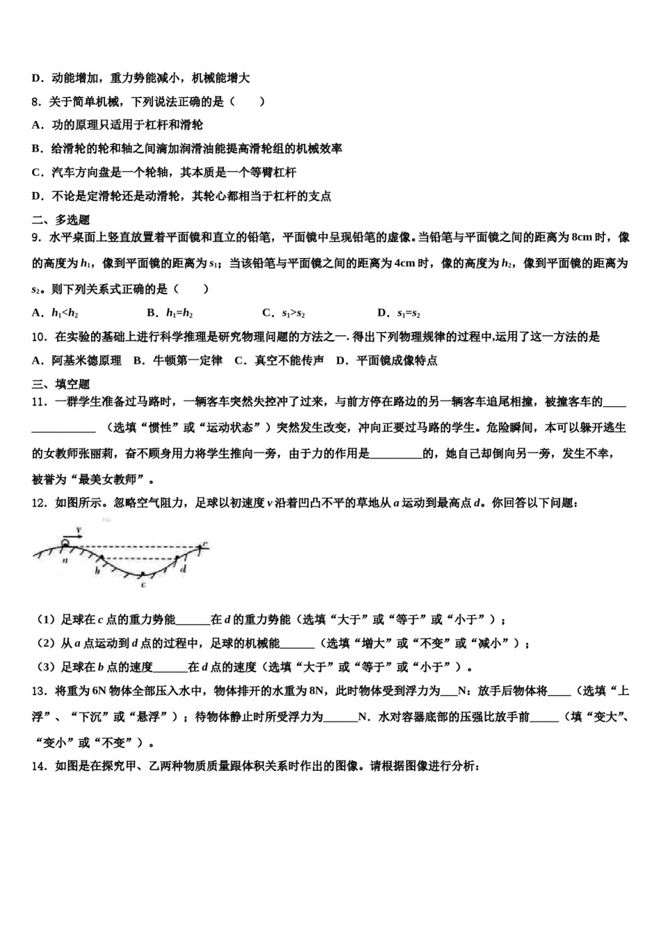 2023-2024学年广东省湛江二中学港城中学八下物理期末达标检测模拟试题含解析.doc_第3页