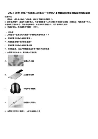 2023-2024学年广东省湛江市第二十七中学八下物理期末质量跟踪监视模拟试题含解析.doc