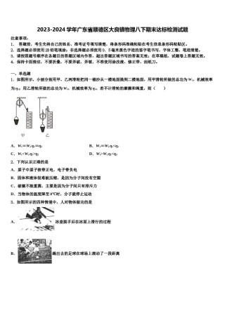 2023-2024学年广东省顺德区大良镇物理八下期末达标检测试题含解析.doc