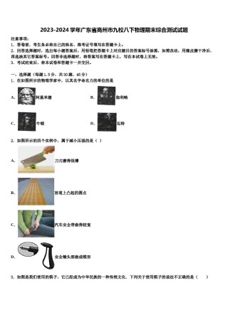 2023-2024学年广东省高州市九校八下物理期末综合测试试题含解析.doc