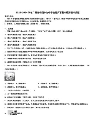 2023-2024学年广西南宁四十九中学物理八下期末检测模拟试题含解析.doc