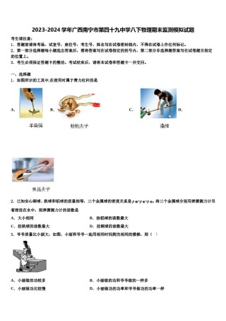2023-2024学年广西南宁市第四十九中学八下物理期末监测模拟试题含解析.doc