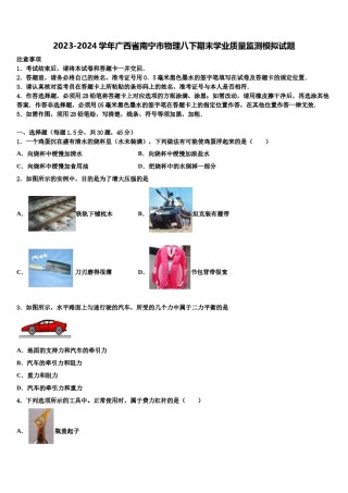 2023-2024学年广西省南宁市物理八下期末学业质量监测模拟试题含解析.doc