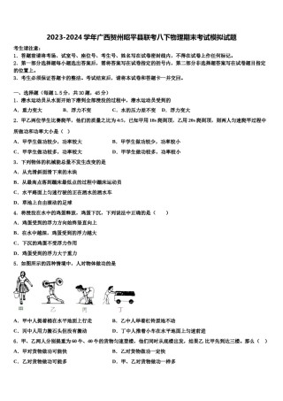 2023-2024学年广西贺州昭平县联考八下物理期末考试模拟试题含解析.doc