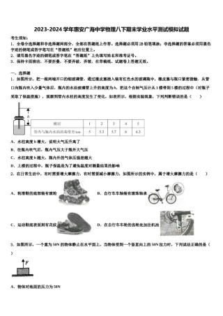 2023-2024学年惠安广海中学物理八下期末学业水平测试模拟试题含解析.doc