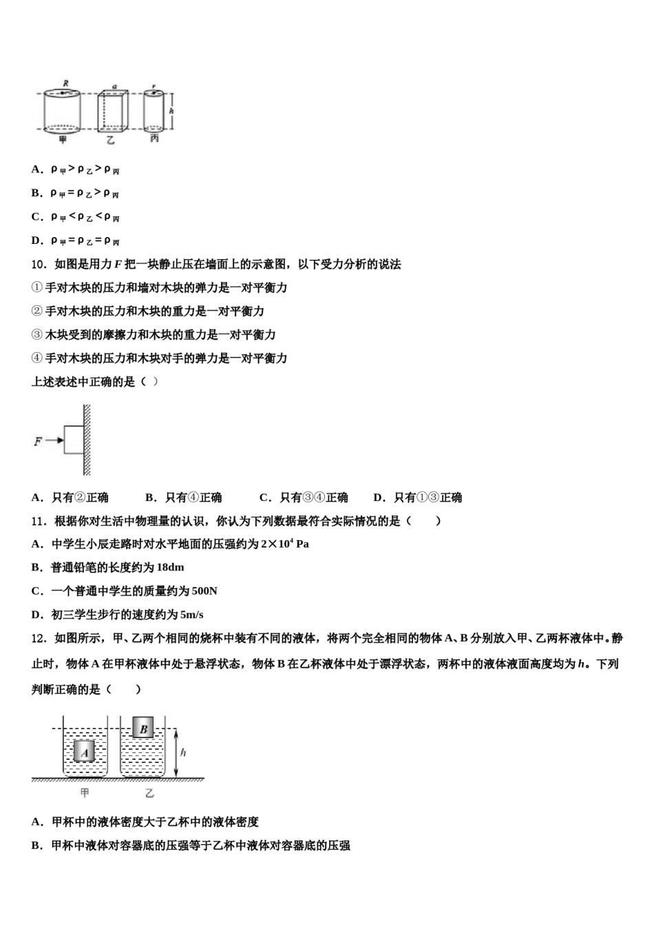2023-2024学年成都市高新区草池初中八下物理期末教学质量检测试题含解析.doc_第3页