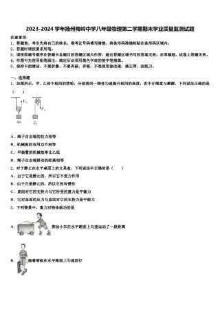 2023-2024学年扬州梅岭中学八年级物理第二学期期末学业质量监测试题含解析.doc