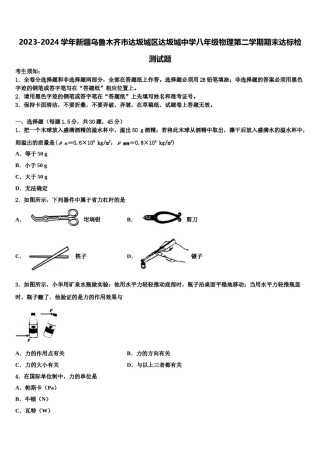 2023-2024学年新疆乌鲁木齐市达坂城区达坂城中学八年级物理第二学期期末达标检测试题含解析.doc