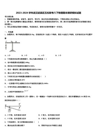 2023-2024学年武汉武昌区五校联考八下物理期末调研模拟试题含解析.doc
