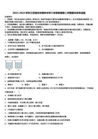 2023-2024学年江苏扬州市梅岭中学八年级物理第二学期期末统考试题含解析.doc