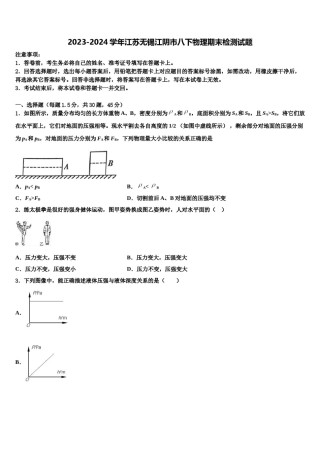 2023-2024学年江苏无锡江阴市八下物理期末检测试题含解析.doc
