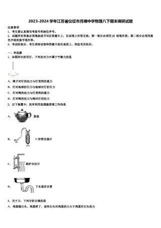 2023-2024学年江苏省仪征市月塘中学物理八下期末调研试题含解析.doc