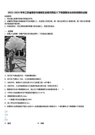 2023-2024学年江苏省南京市建邺区金陵河西区八下物理期末达标检测模拟试题含解析.doc