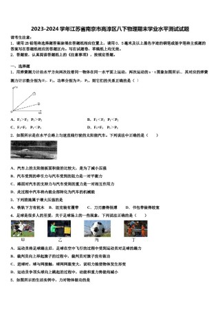 2023-2024学年江苏省南京市高淳区八下物理期末学业水平测试试题含解析.doc