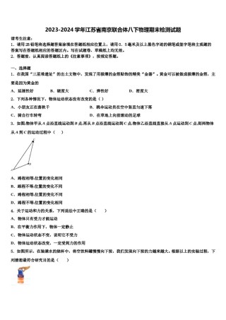 2023-2024学年江苏省南京联合体八下物理期末检测试题含解析.doc