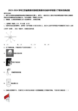 2023-2024学年江苏省南通市港闸区南通市北城中学物理八下期末经典试题含解析.doc