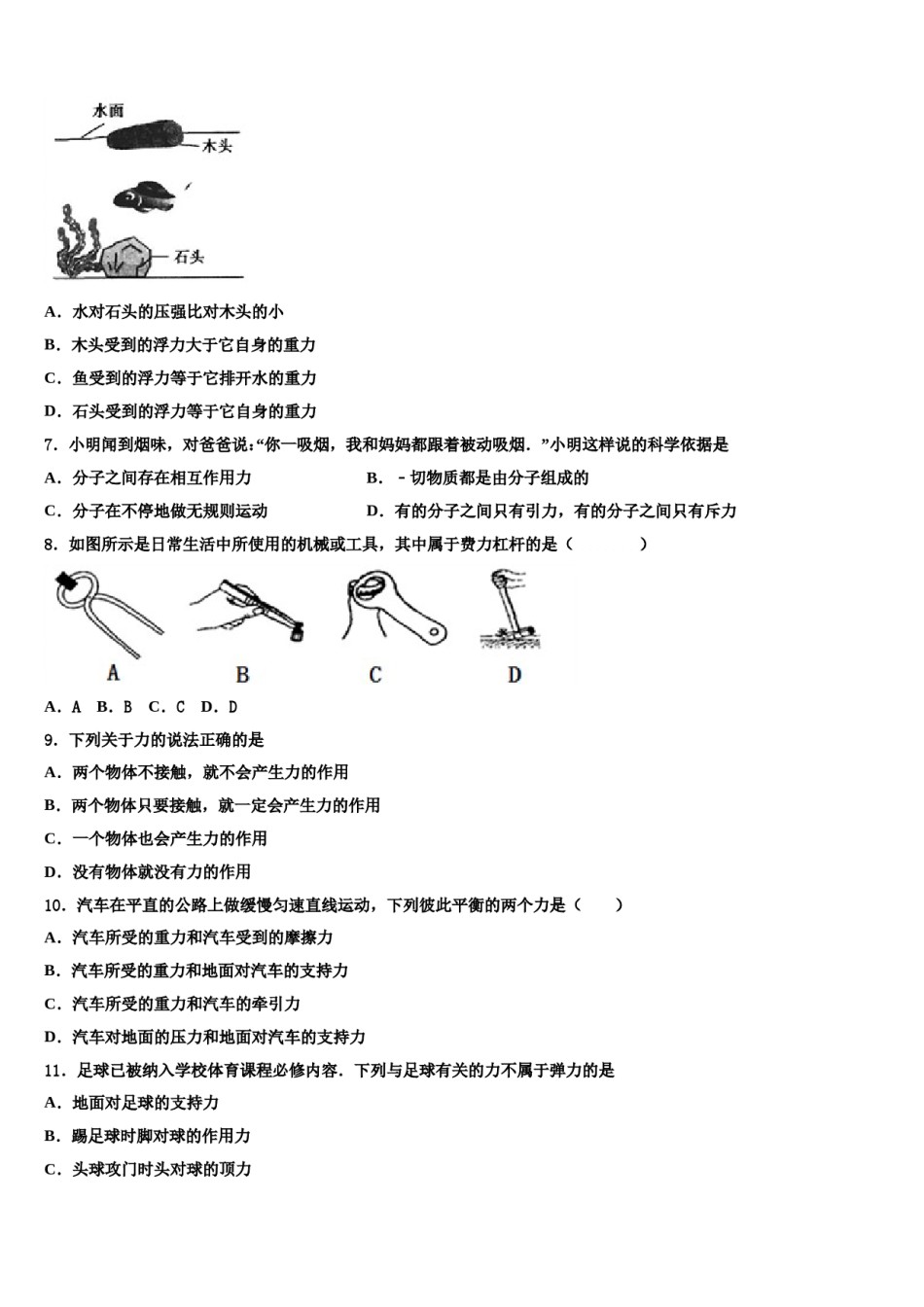 2023-2024学年江苏省宿迁市沭阳怀文中学物理八下期末达标检测模拟试题含解析.doc_第2页