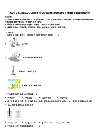 2023-2024学年江苏省扬州市仪征市新集初级中学八下物理期末调研模拟试题含解析.doc