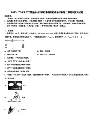 2023-2024学年江苏省扬州市仪征市新集初级中学物理八下期末预测试题含解析.doc