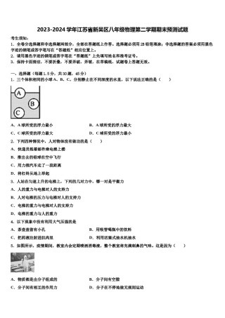 2023-2024学年江苏省新吴区八年级物理第二学期期末预测试题含解析.doc