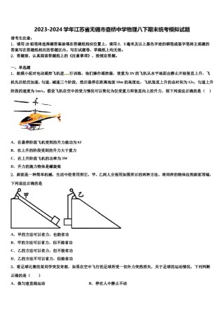 2023-2024学年江苏省无锡市查桥中学物理八下期末统考模拟试题含解析.doc