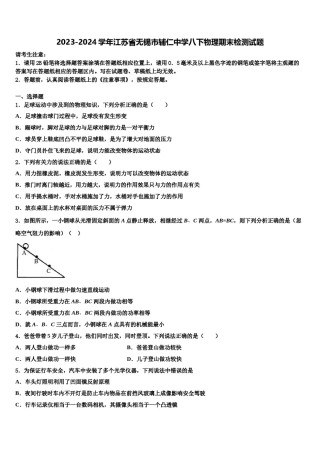 2023-2024学年江苏省无锡市辅仁中学八下物理期末检测试题含解析.doc