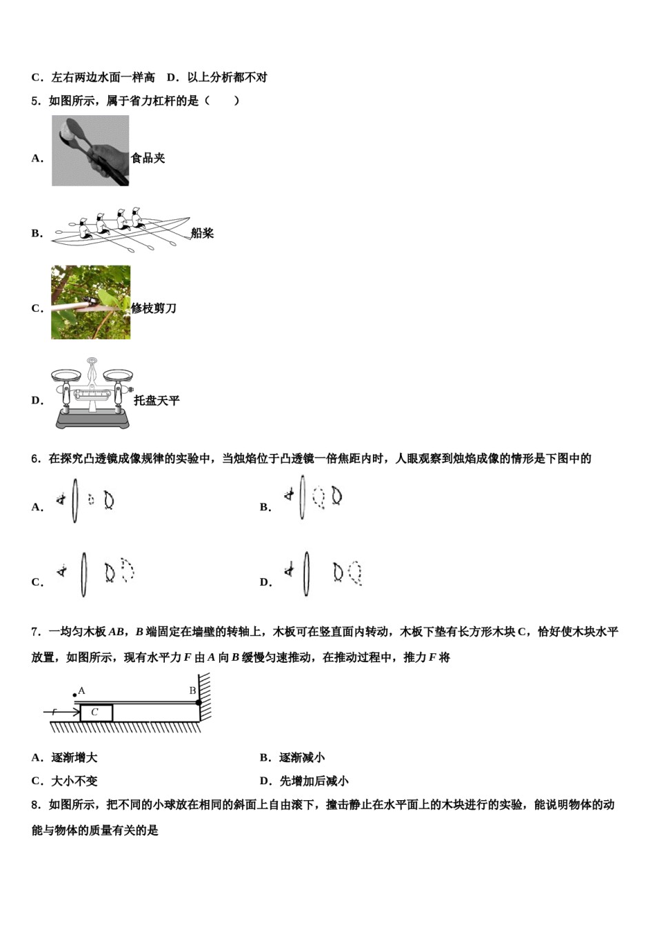 2023-2024学年江苏省无锡市锡山区天一中学物理八下期末学业水平测试试题含解析.doc_第2页