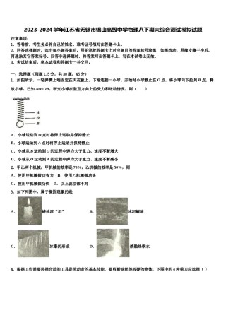 2023-2024学年江苏省无锡市锡山高级中学物理八下期末综合测试模拟试题含解析.doc