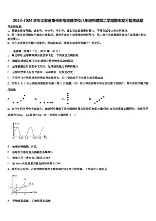 2023-2024学年江苏省泰州市常青藤学校八年级物理第二学期期末复习检测试题含解析.doc