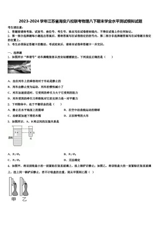 2023-2024学年江苏省海安八校联考物理八下期末学业水平测试模拟试题含解析.doc