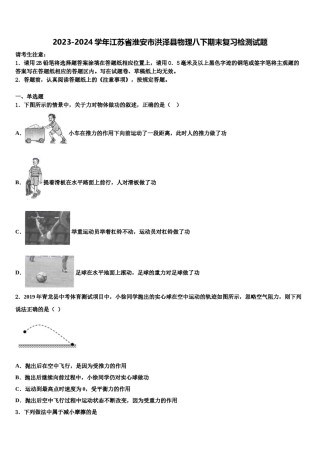 2023-2024学年江苏省淮安市洪泽县物理八下期末复习检测试题含解析.doc