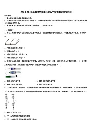 2023-2024学年江苏省溧水区八下物理期末统考试题含解析.doc