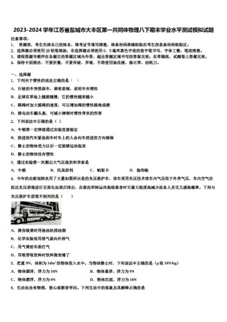 2023-2024学年江苏省盐城市大丰区第一共同体物理八下期末学业水平测试模拟试题含解析.doc