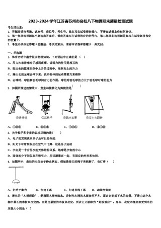 2023-2024学年江苏省苏州市名校八下物理期末质量检测试题含解析.doc