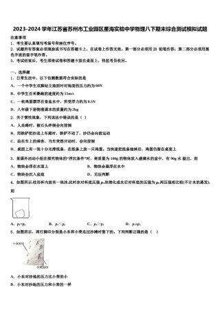 2023-2024学年江苏省苏州市工业园区星海实验中学物理八下期末综合测试模拟试题含解析.doc