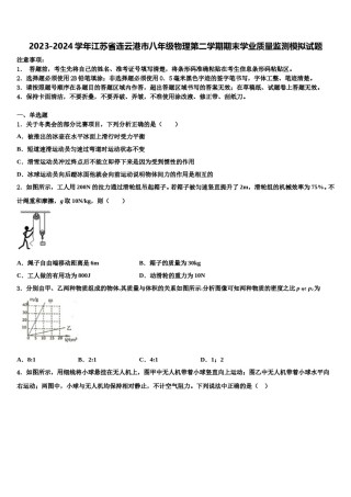 2023-2024学年江苏省连云港市八年级物理第二学期期末学业质量监测模拟试题含解析.doc