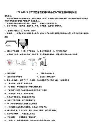 2023-2024学年江苏省连云港市赣榆区八下物理期末统考试题含解析.doc