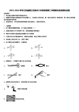 2023-2024学年江苏省镇江丹阳市八年级物理第二学期期末监测模拟试题含解析.doc