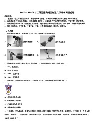 2023-2024学年江苏苏州高新区物理八下期末调研试题含解析.doc